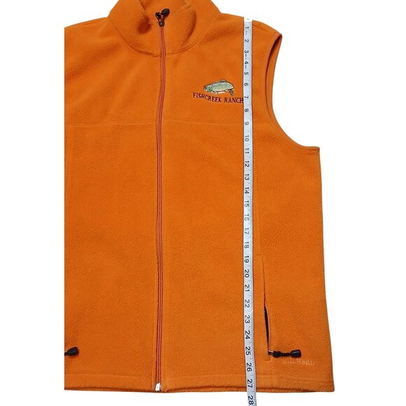 LL Bean Fleece Vest Mens Large Tall Orange Fishcreek Ranch Warm Layering Jacket - Picture 6 of 9